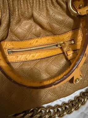 Marc Jacobs Quilted Shoulder Bag in Mustard and Tan with Gold Hardware